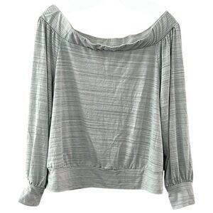 ACTING PRO • Striped Light Blue Off The Shoulder Long Sleeve Top Blouse
